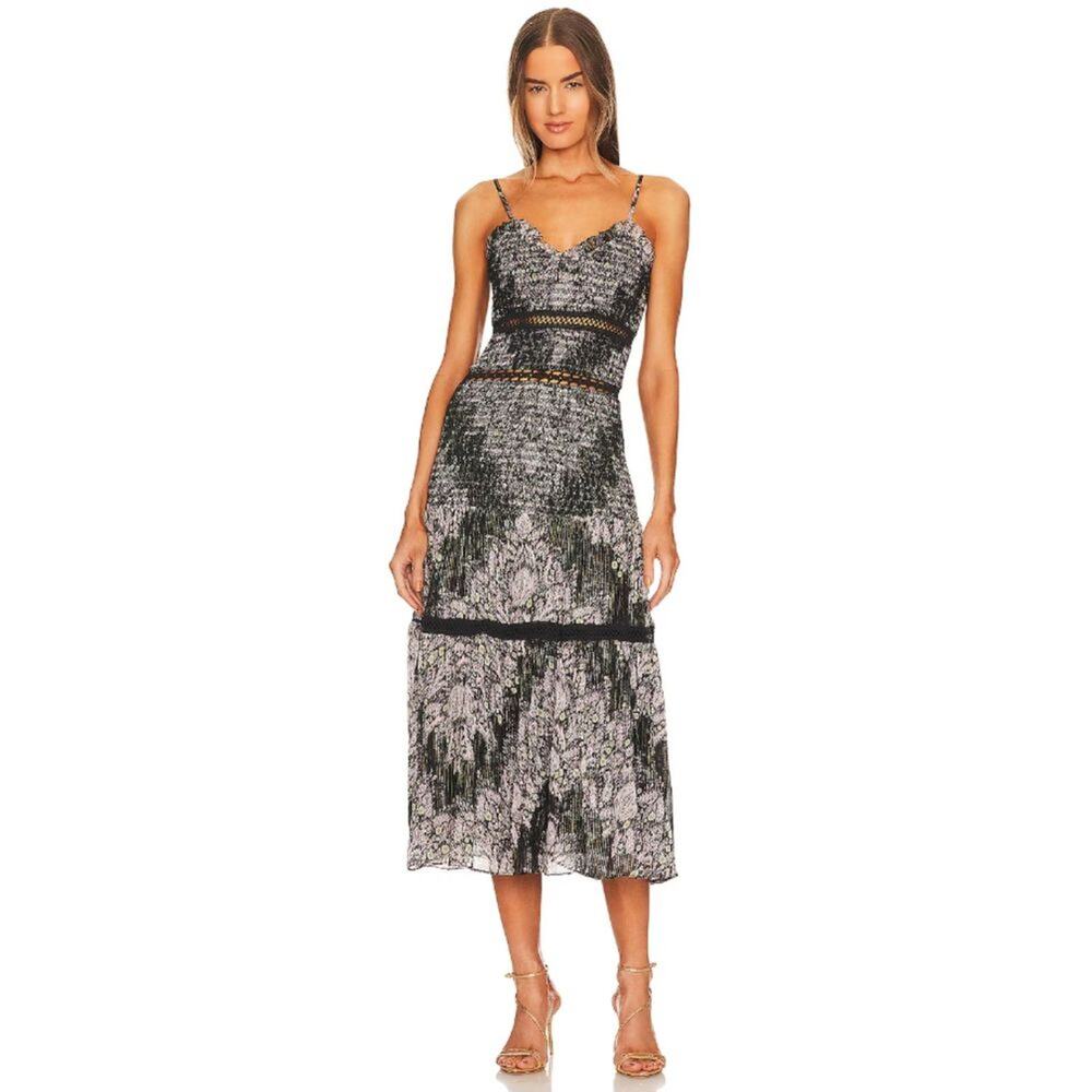 Hemant & Nandita Dress Midi Smocked Crochet Floral Garden Boho Spring Cottage XS